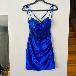 Electric Cobalt Cyber Glam Sequin Corset Mini 💙 Night Luxe Princess Dress